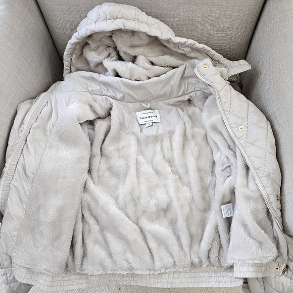 Haute Monde Los Angeles Cream Hooded Puffer Jacket, Cropped, Size Small - Picture 4 of 8
